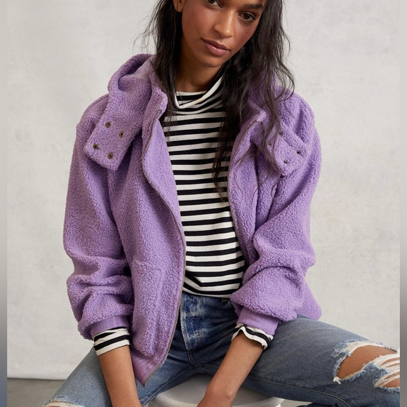 Anthropologie Porridge Gillian Hoodie Sherpa Jacket In Purple